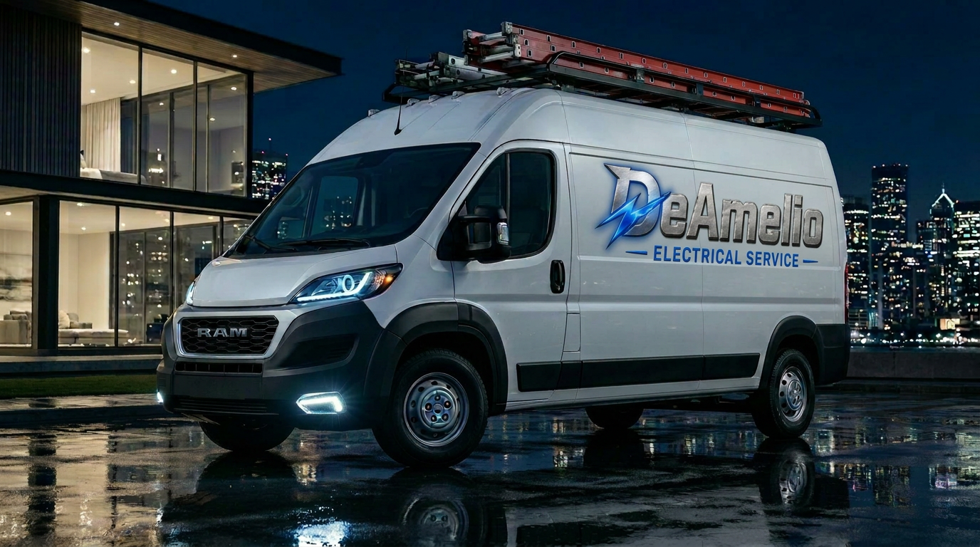 DeAmelio Electrical Service van with LED halo headlights and fog lights